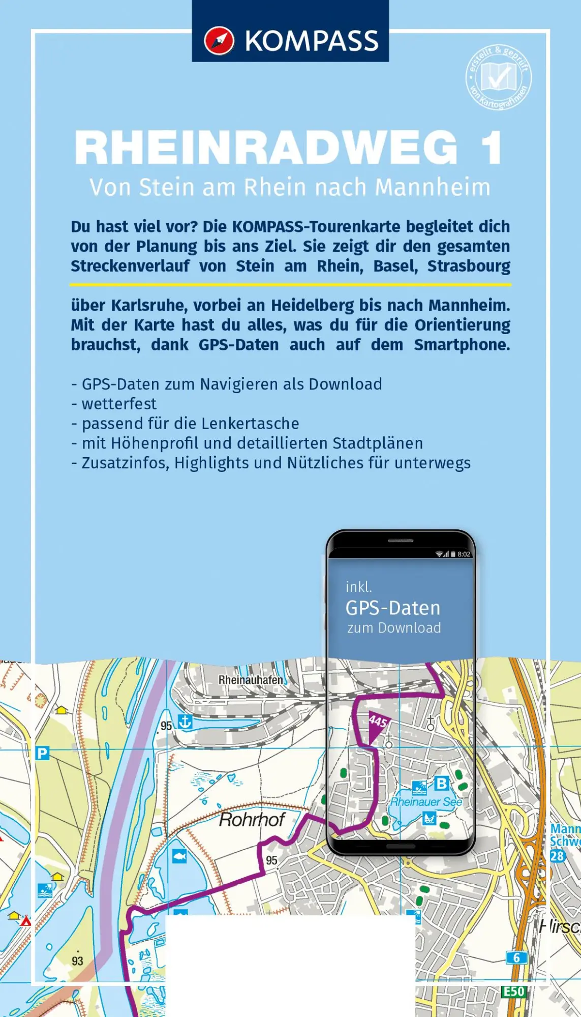 Rückseite: 9783991542810 | KOMPASS Fahrrad-Tourenkarte Rheinradweg 1 1:50.000 | Buch | 110 S.