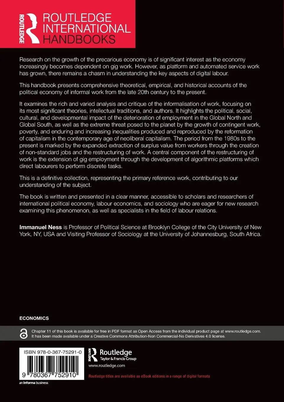 Rückseite: 9780367752910 | The Routledge Handbook of the Gig Economy | Immanuel Ness | Buch
