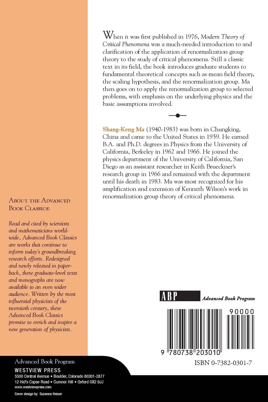 Rückseite: 9780738203010 | Modern Theory Of Critical Phenomena | Shang-Keng Ma | Taschenbuch