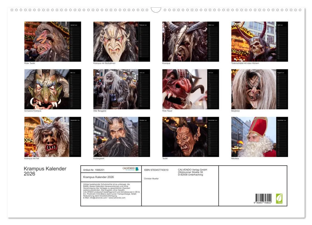 Bild: 9783457743010 | Krampus Kalender 2026 (Wandkalender 2026 DIN A2 quer), CALVENDO...