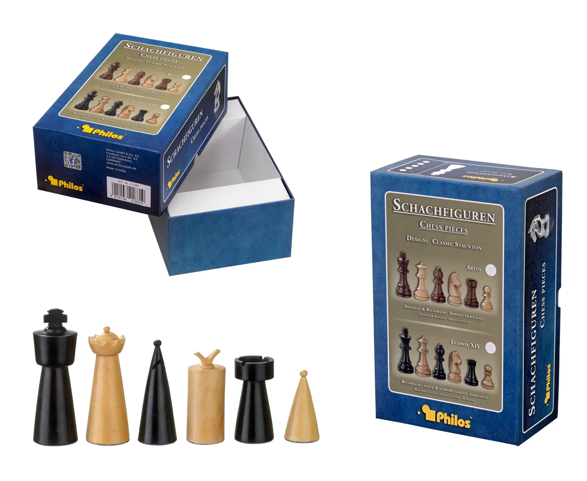 Cover: 4014156223110 | Philos 22311 - Schachfiguren Domitian, Königshöhe 90 mm, in Setup Box