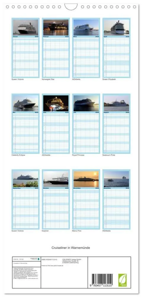Bild: 9783457113110 | Familienplaner 2025 - Cruiseliner in Warnemünde mit 5 Spalten...