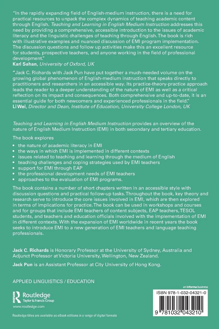 Rückseite: 9781032043210 | Teaching and Learning in English Medium Instruction | An Introduction