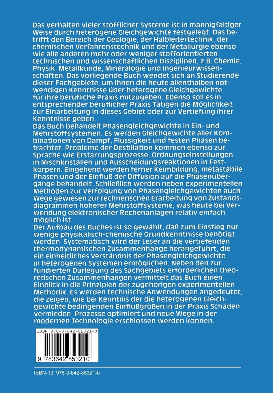 Rückseite: 9783642853210 | Heterogene Gleichgewichte | Grundlagen und Anwendungen | B. Predel