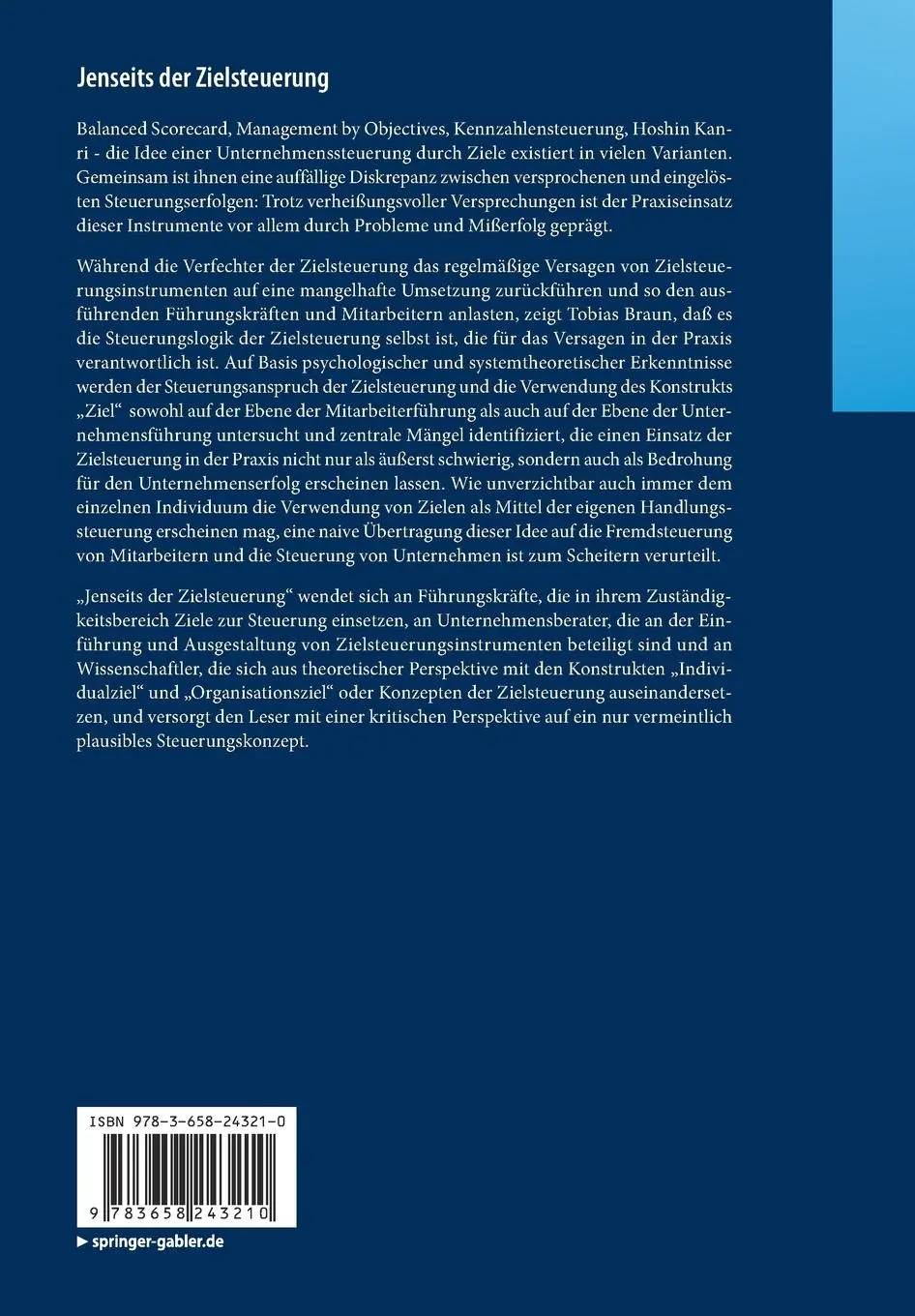 Rückseite: 9783658243210 | Jenseits der Zielsteuerung | Tobias Braun | Taschenbuch | xv | Deutsch