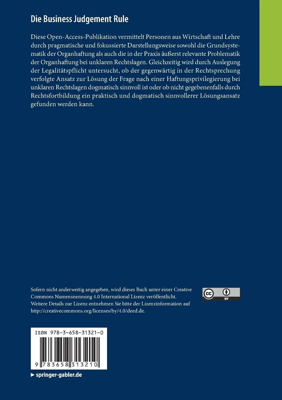 Rückseite: 9783658313210 | Die Business Judgement Rule | Max Willen | Taschenbuch | viii | 2020