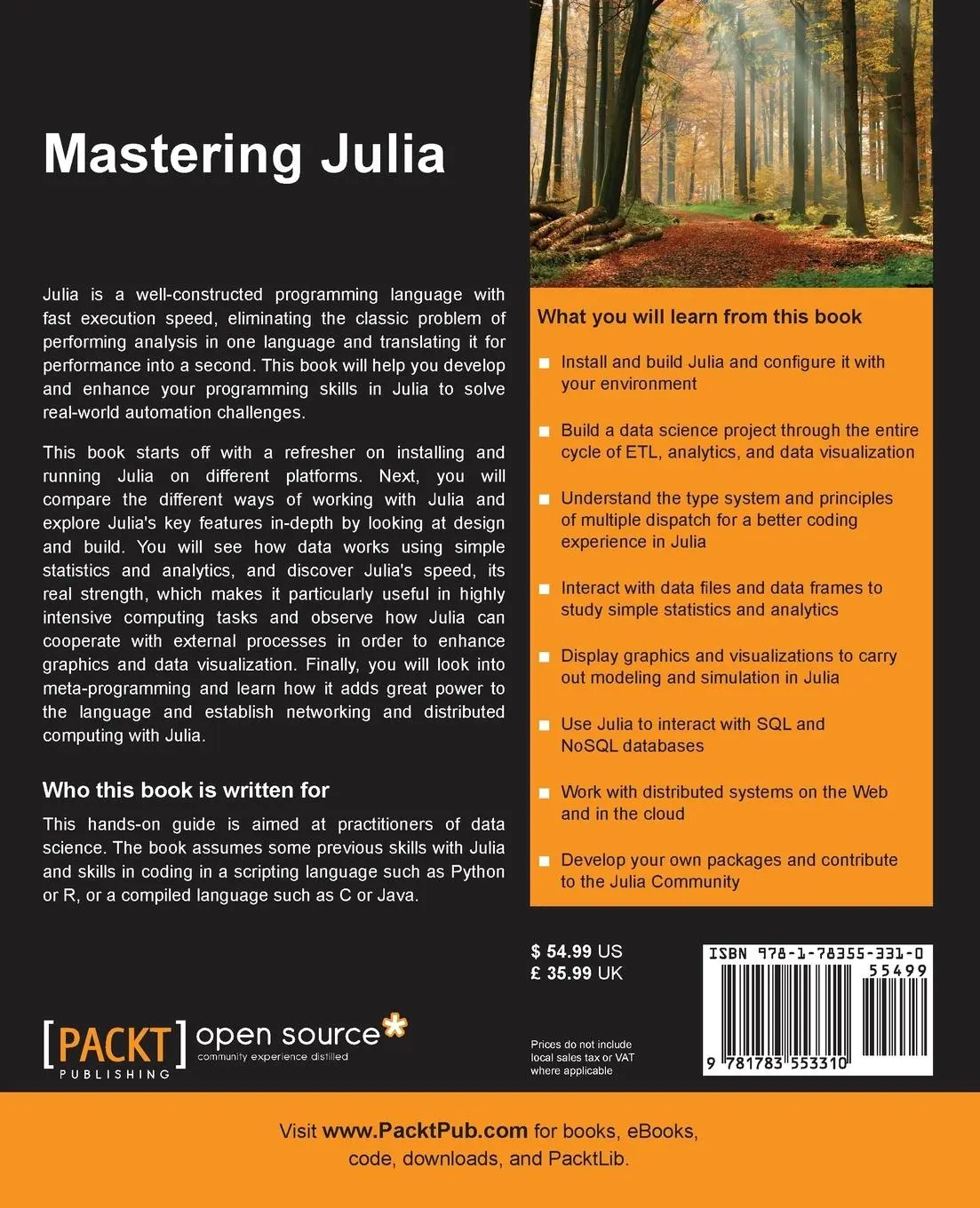 Rückseite: 9781783553310 | Mastering Julia | Malcolm Sherrington | Taschenbuch | Englisch | 2015