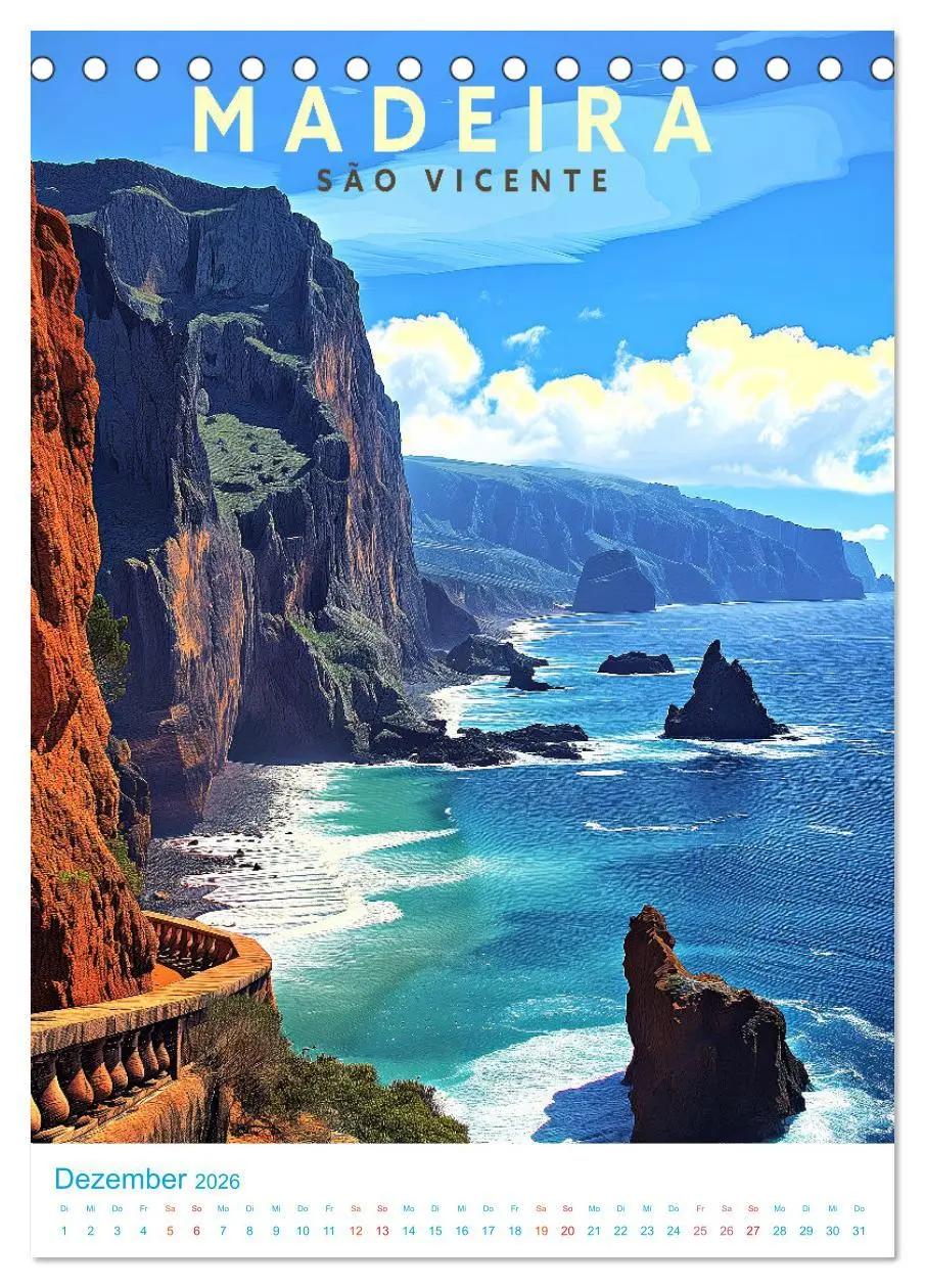 Bild: 9783516283310 | Madeira - Old School Poster Style (Tischkalender 2026 DIN A5 hoch),...