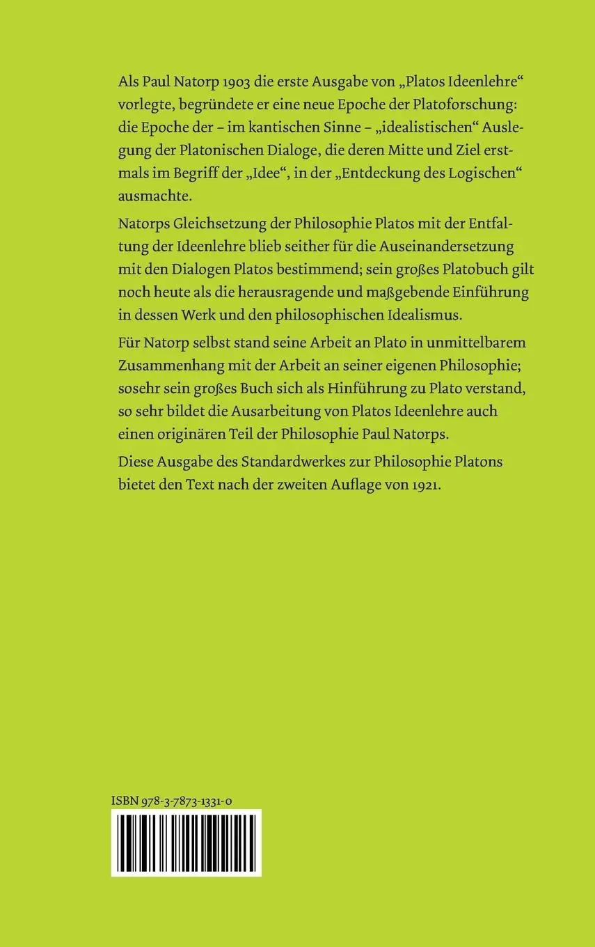 Rückseite: 9783787313310 | Platos Ideenlehre | Eine Einführung in den Idealismus | Paul Natorp