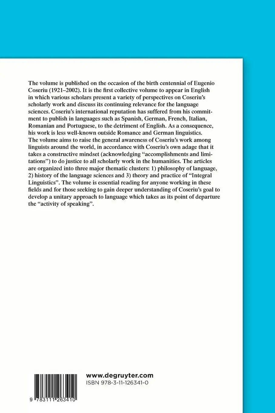 Rückseite: 9783111263410 | Eugenio Coseriu | Past, Present and Future | Munteanu (u. a.) | Buch