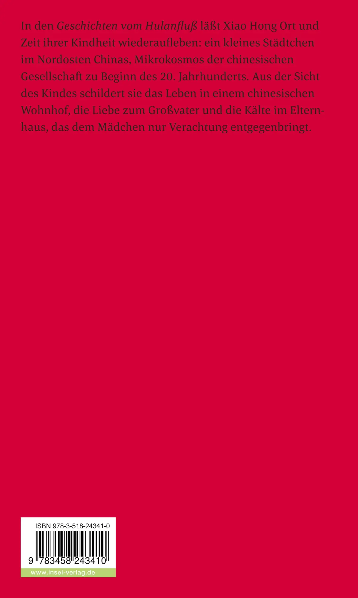 Rückseite: 9783458243410 | Geschichten vom Hulanfluß | Xiao Hong | Taschenbuch | 283 S. | Deutsch