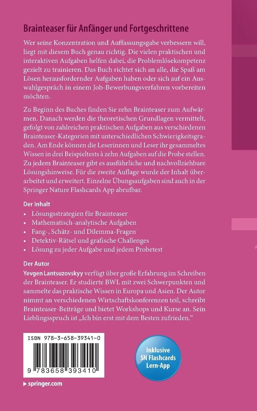 Rückseite: 9783658393410 | Brainteaser für Anfänger und Fortgeschrittene | Yevgen Lantsuzovskyy