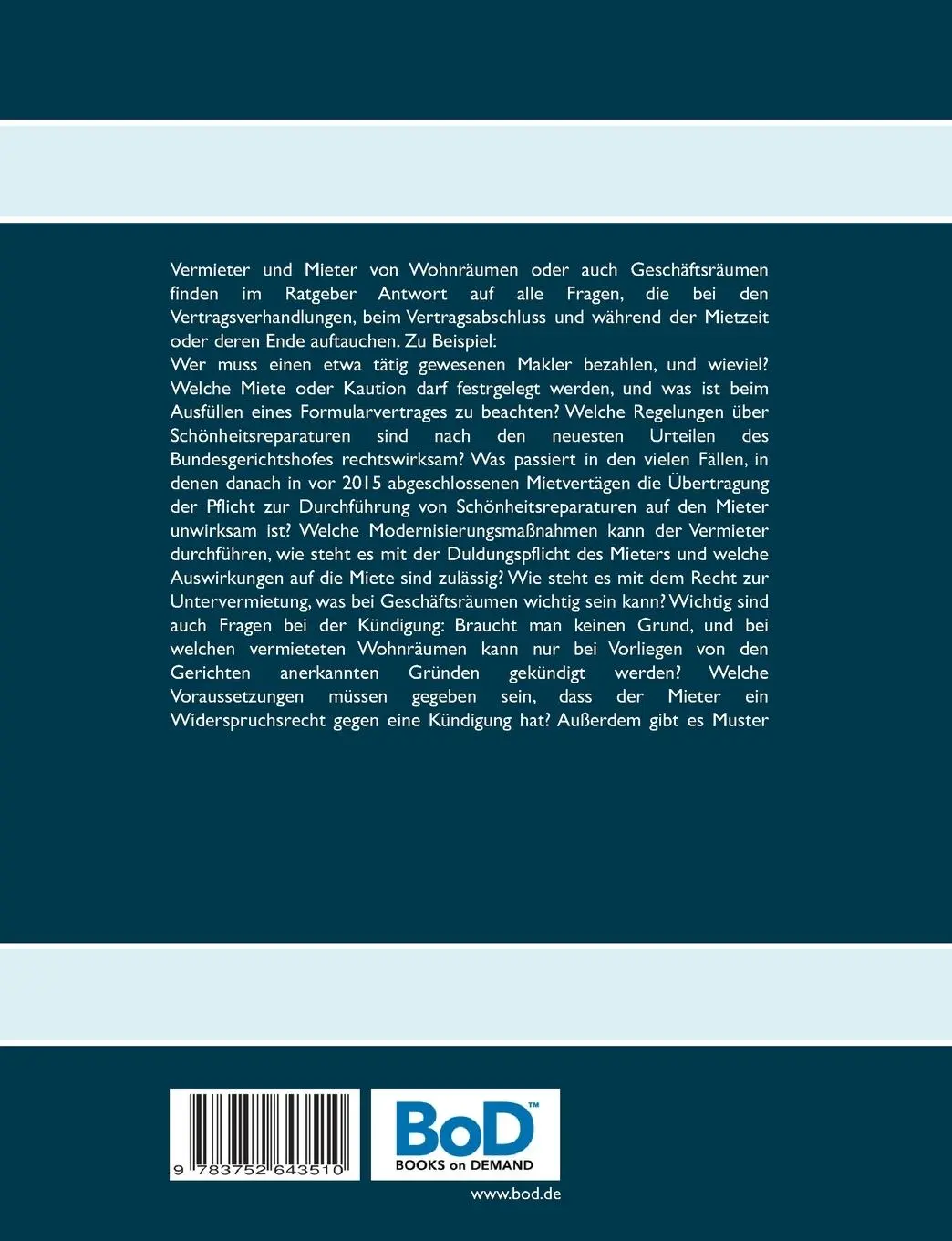 Rückseite: 9783752643510 | Rechte und Pflichten des Vermieters und des Mieters von Wohn- und...