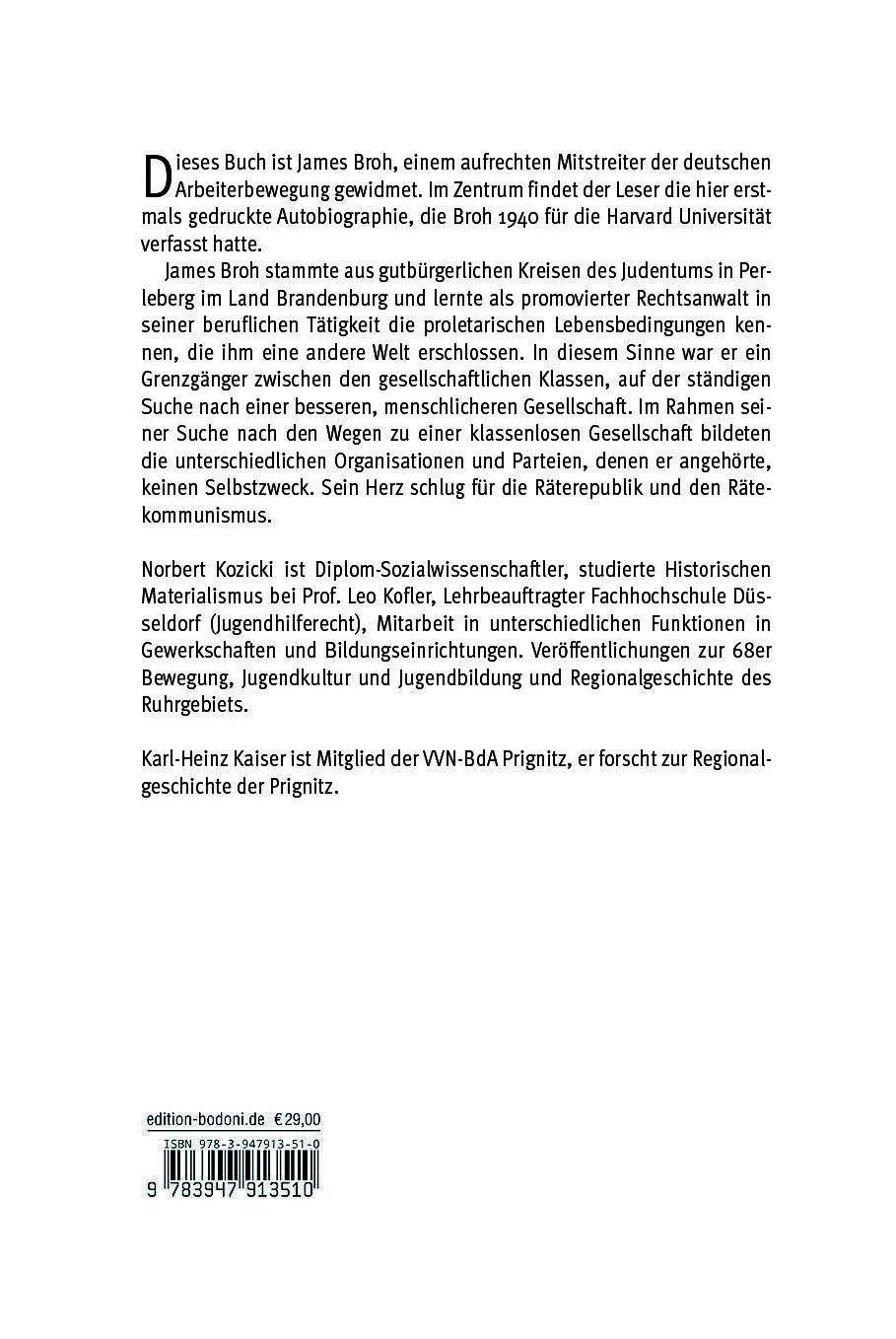 Rückseite: 9783947913510 | James Broh | Deutscher, Jude, Sozialist (1867-1942) | Kozicki (u. a.)