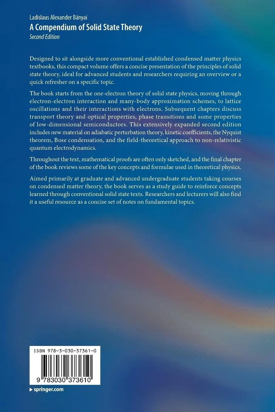 Rückseite: 9783030373610 | A Compendium of Solid State Theory | Ladislaus Bányai | Taschenbuch