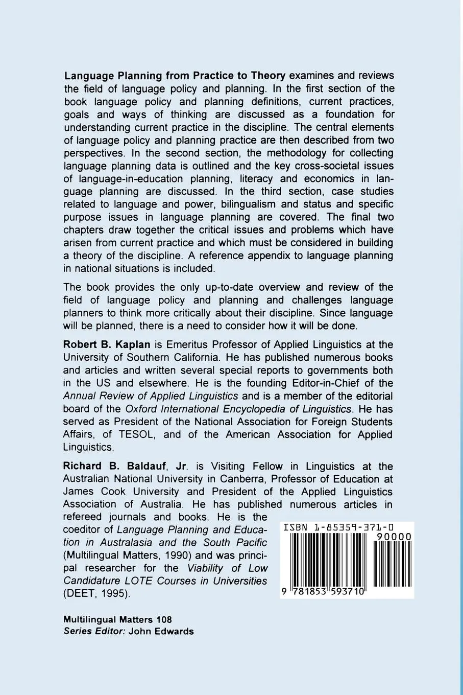 Rückseite: 9781853593710 | Language Planning | From Practice to Theory | Robert B Kaplan (u. a.)