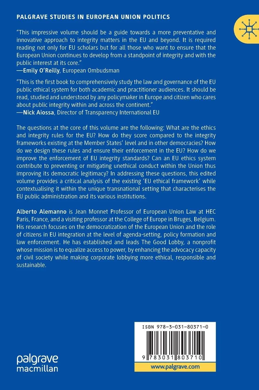 Rückseite: 9783031803710 | The Law and Governance of the EU Public Ethics System | Alemanno