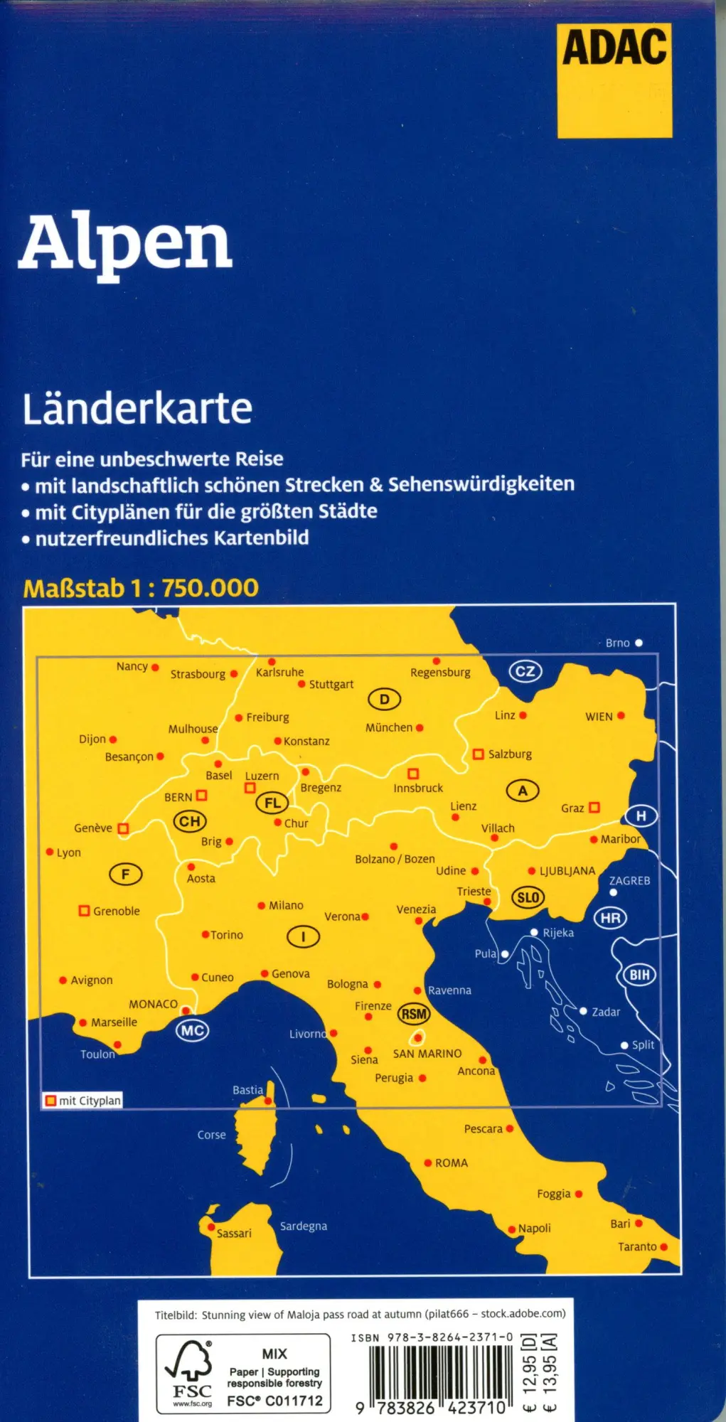 Bild: 9783826423710 | ADAC Länderkarte Alpen 1:750.000 | (Land-)Karte | ADAC LänderKarte