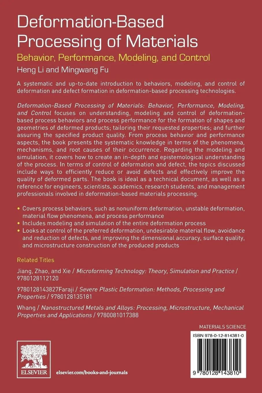 Rückseite: 9780128143810 | Deformation-Based Processing of Materials | Heng Li (u. a.) | Buch