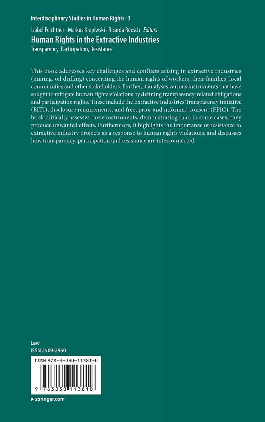 Rückseite: 9783030113810 | Human Rights in the Extractive Industries | Isabel Feichtner (u. a.)