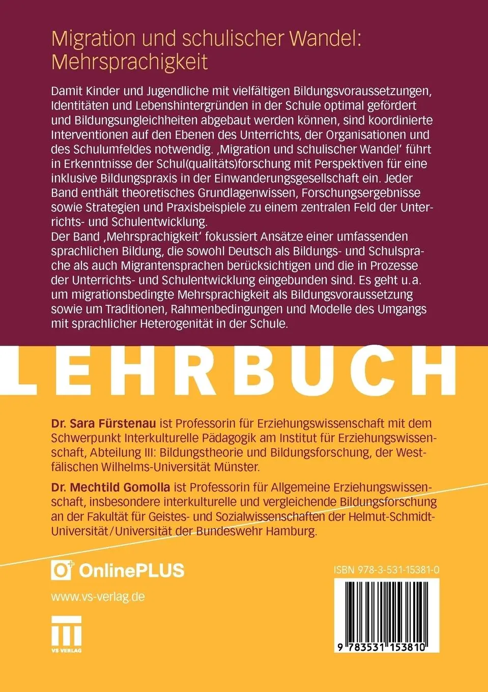 Rückseite: 9783531153810 | Migration und schulischer Wandel: Mehrsprachigkeit | Gomolla (u. a.)