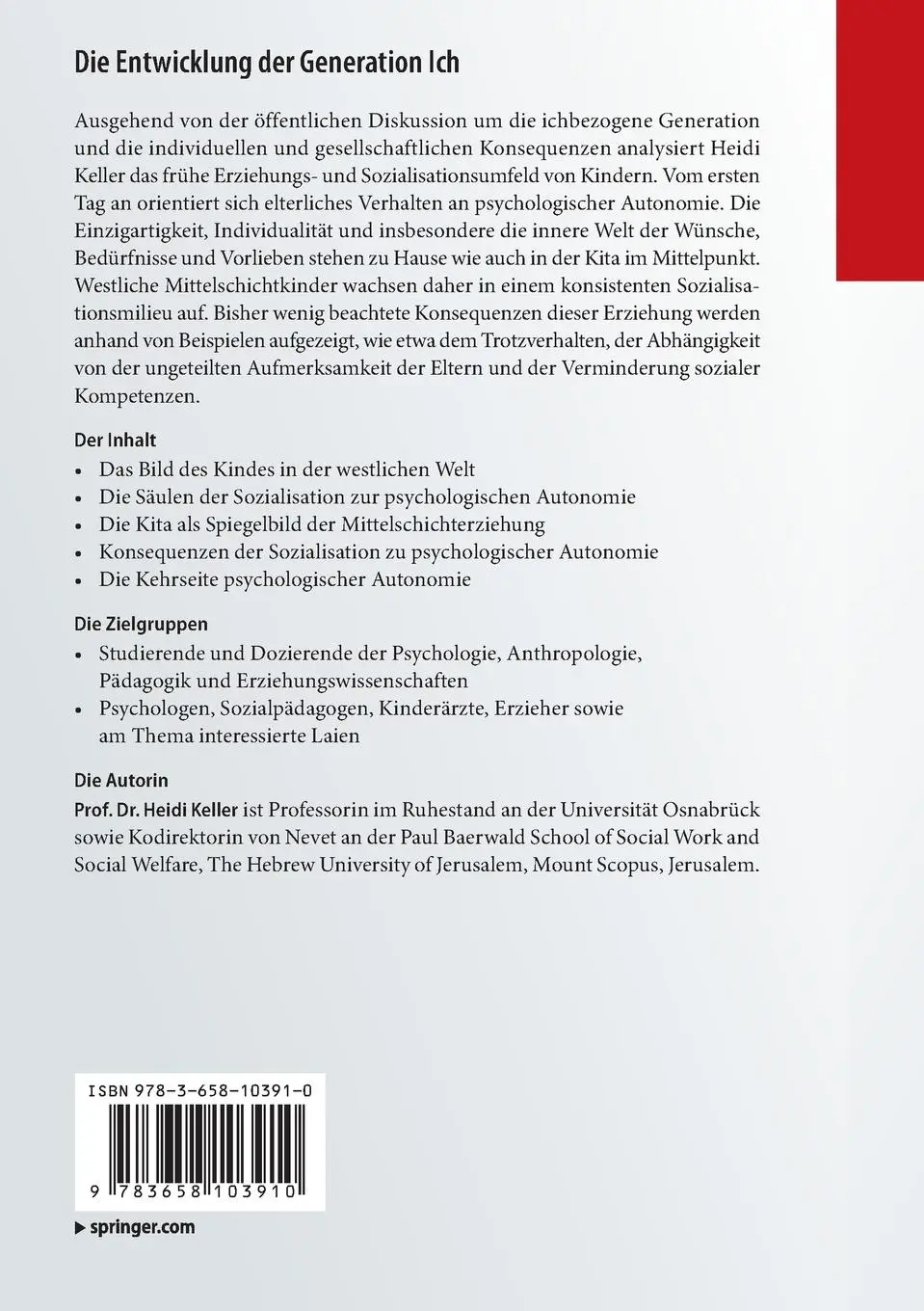 Rückseite: 9783658103910 | Die Entwicklung der Generation Ich | Heidi Keller | Taschenbuch | vii