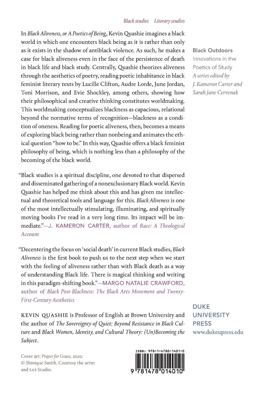 Rückseite: 9781478014010 | Black Aliveness, or A Poetics of Being | Kevin Quashie | Taschenbuch