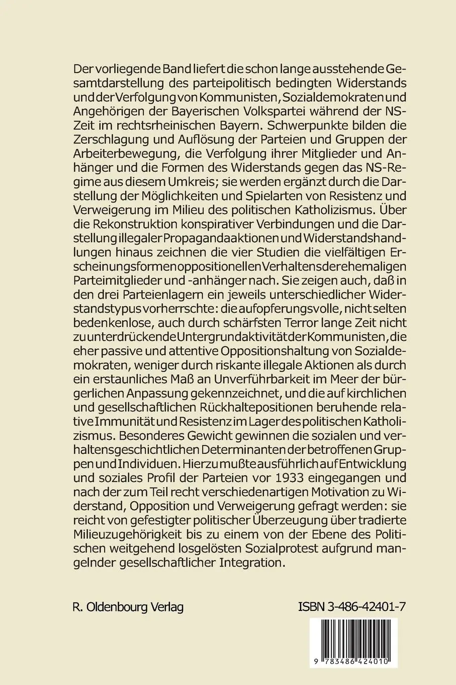 Rückseite: 9783486424010 | Die Parteien KPD, SPD, BVP in Verfolgung und Widerstand | Taschenbuch