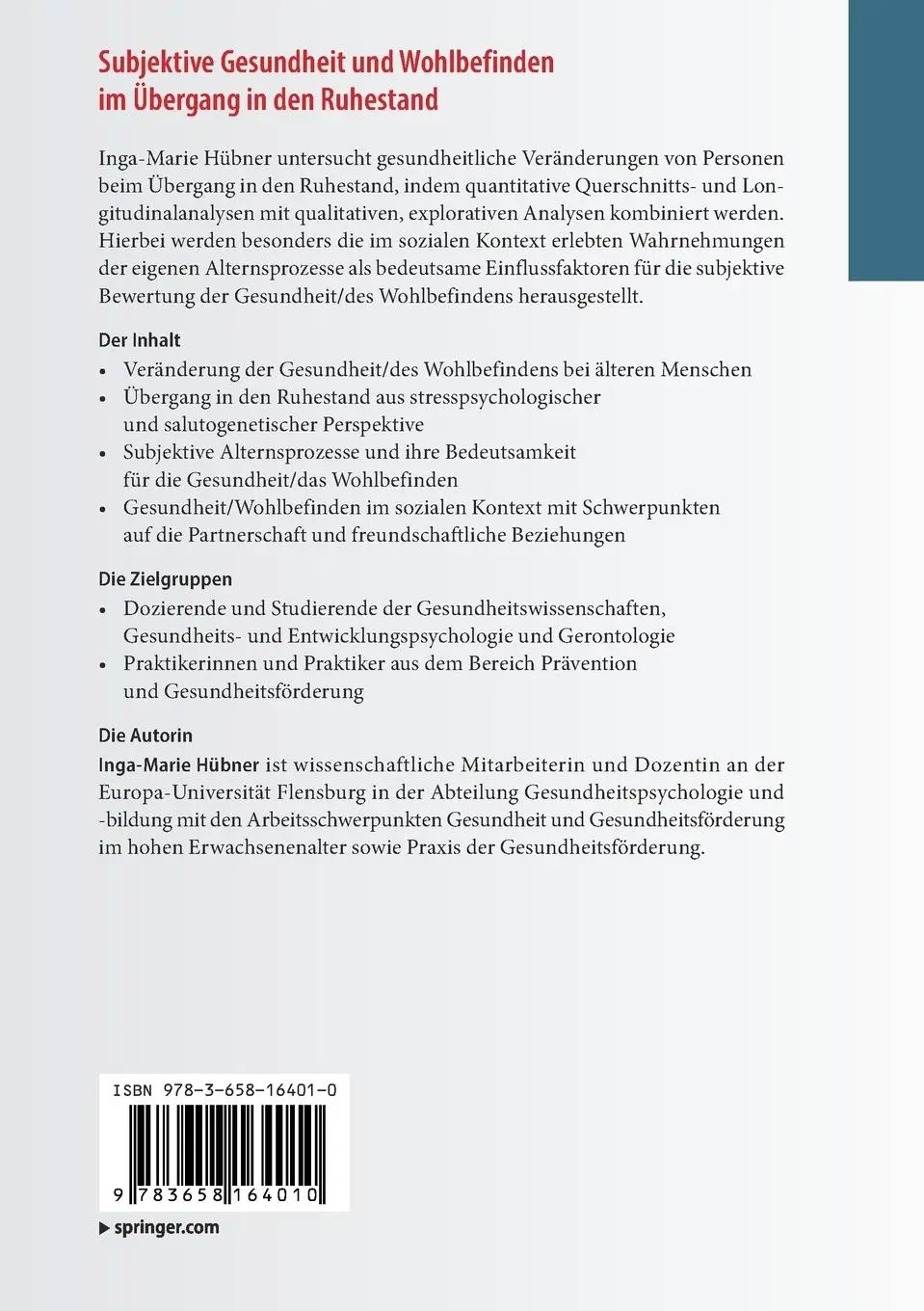 Rückseite: 9783658164010 | Subjektive Gesundheit und Wohlbefinden im Übergang in den Ruhestand