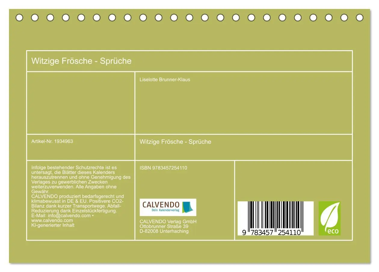 Bild: 9783457254110 | Witzige Frösche - Sprüche (Tischkalender 2026 DIN A5 quer),...