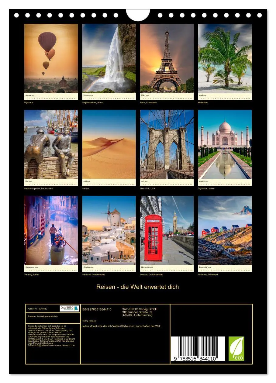 Bild: 9783516344110 | Reisen - die Welt erwartet dich (Wandkalender 2026 DIN A4 hoch),...