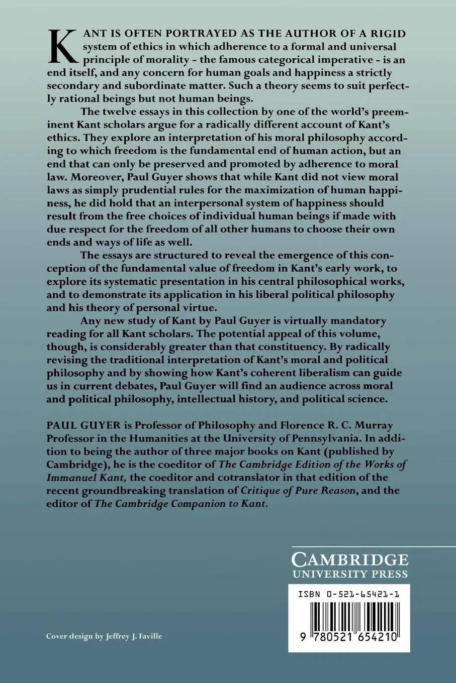 Rückseite: 9780521654210 | Kant on Freedom, Law, and Happiness | Paul Guyer | Taschenbuch | 2004