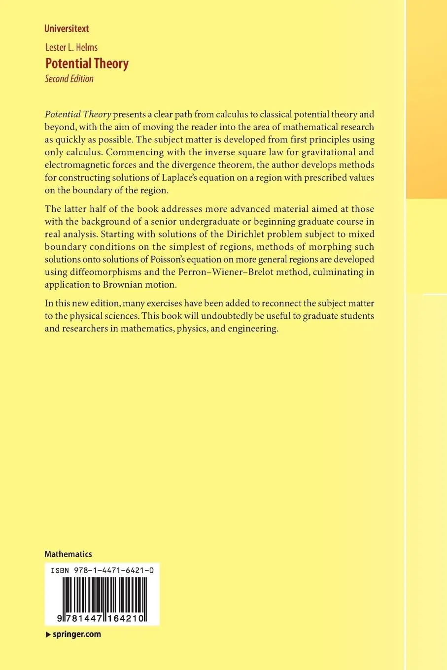 Rückseite: 9781447164210 | Potential Theory | Lester L. Helms | Taschenbuch | xiv | Englisch