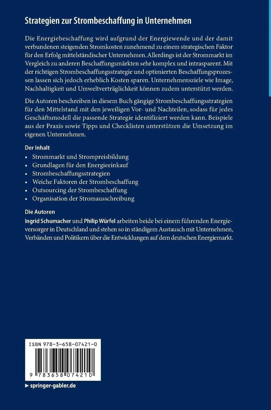 Rückseite: 9783658074210 | Strategien zur Strombeschaffung in Unternehmen | Philip Würfel (u. a.)