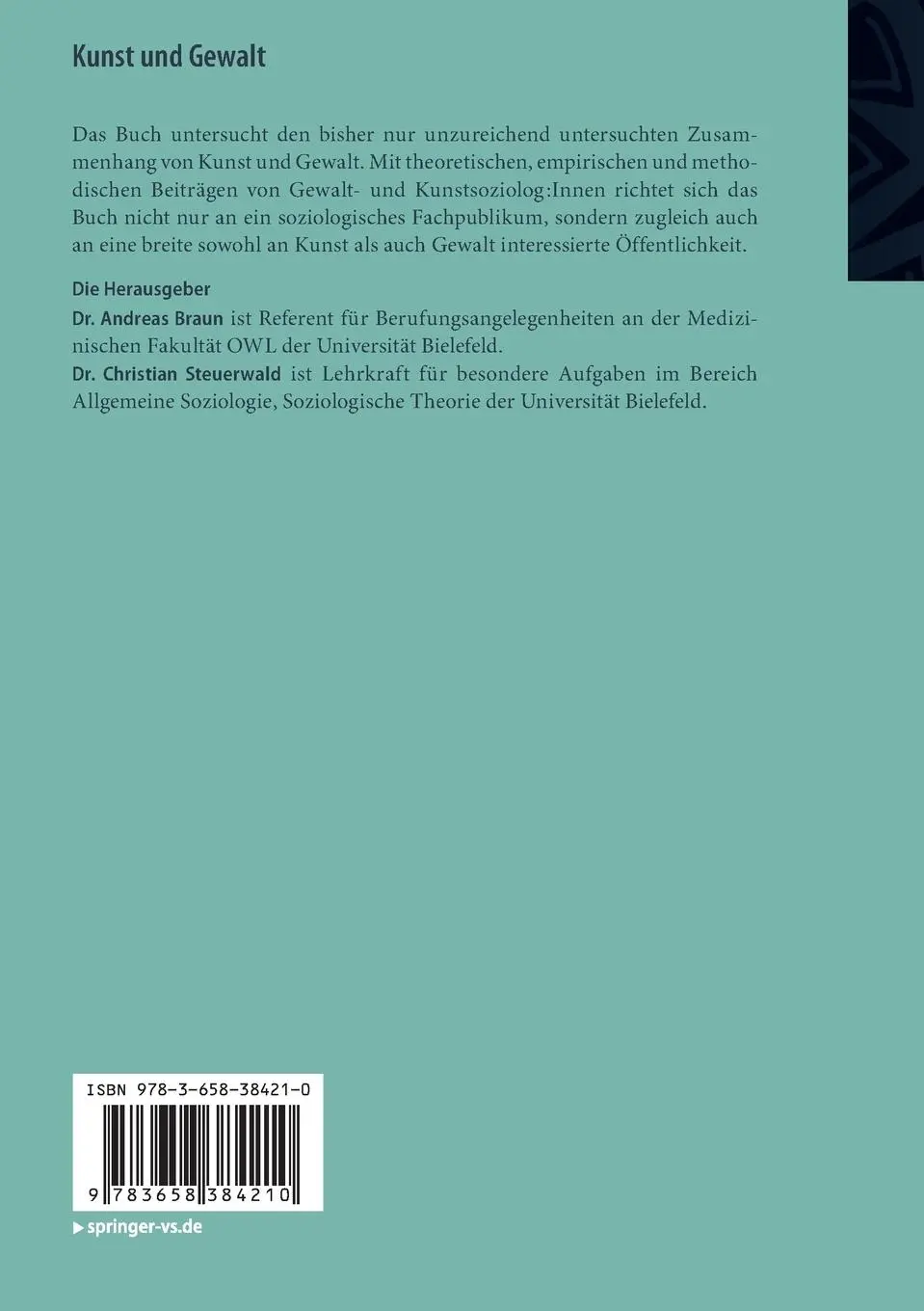 Rückseite: 9783658384210 | Kunst und Gewalt | Christian Steuerwald (u. a.) | Taschenbuch | vi