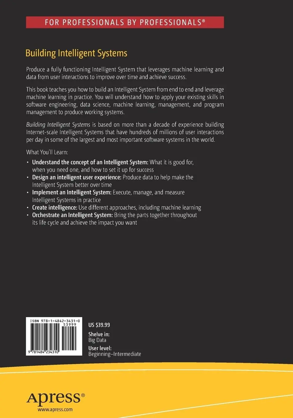 Rückseite: 9781484234310 | Building Intelligent Systems | A Guide to Machine Learning Engineering
