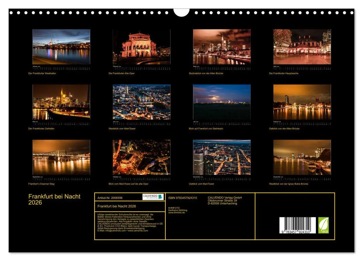 Bild: 9783457924310 | Frankfurt bei Nacht 2026 (Wandkalender 2026 DIN A3 quer), CALVENDO...