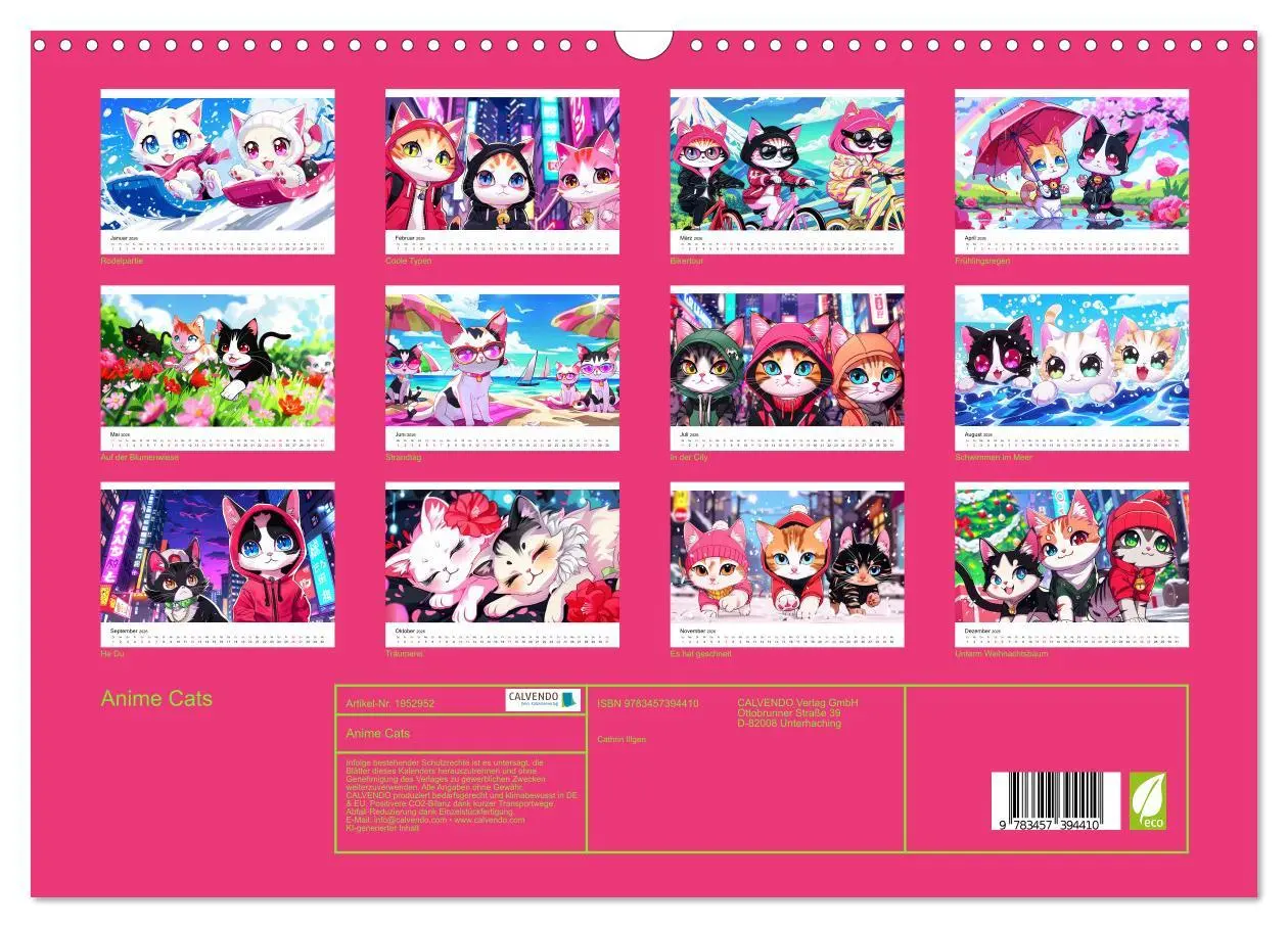 Bild: 9783457394410 | Anime Cats (Wandkalender 2026 DIN A3 quer), CALVENDO Monatskalender