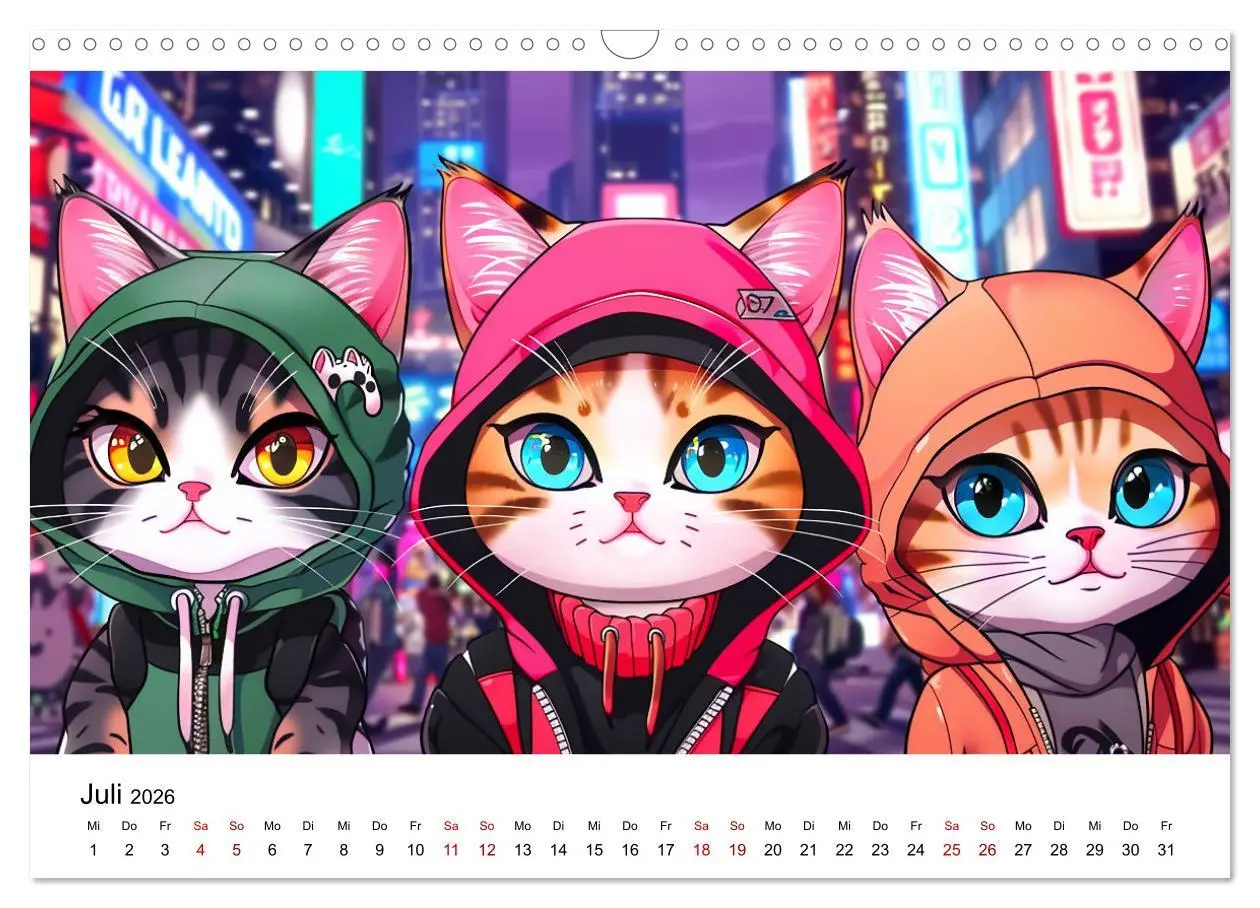 Bild: 9783457394410 | Anime Cats (Wandkalender 2026 DIN A3 quer), CALVENDO Monatskalender