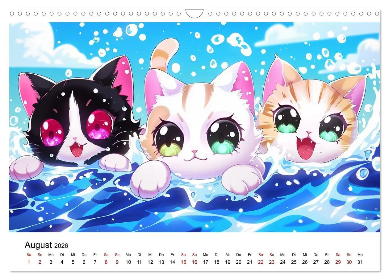 Bild: 9783457394410 | Anime Cats (Wandkalender 2026 DIN A3 quer), CALVENDO Monatskalender