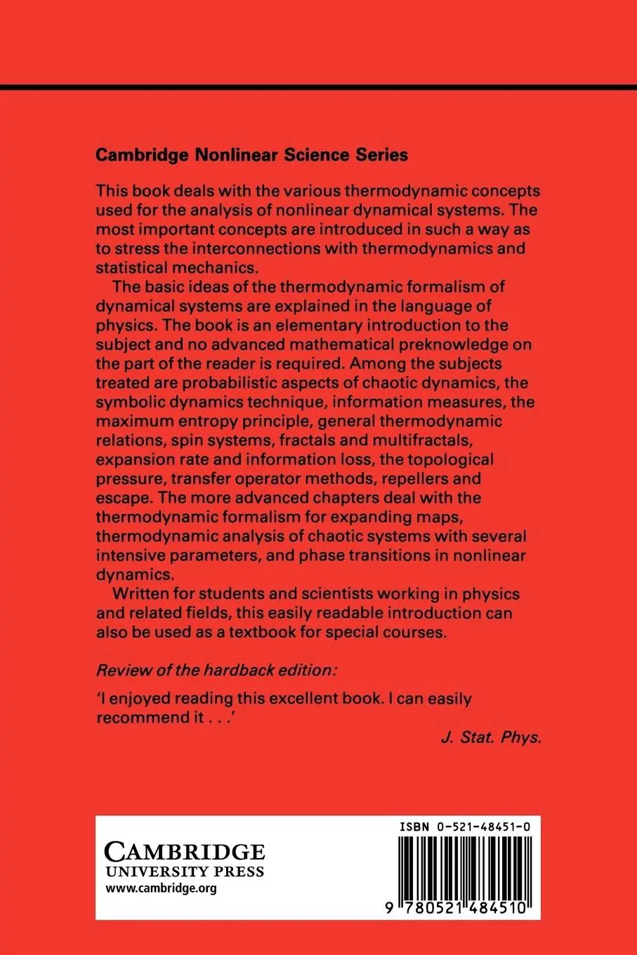Rückseite: 9780521484510 | Thermodynamics of Chaotic Systems | An Introduction | C. Beck (u. a.)