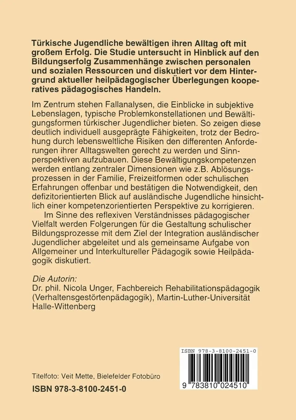 Rückseite: 9783810024510 | Alltagswelten und Alltagsbewältigung türkischer Jugendlicher | Unger