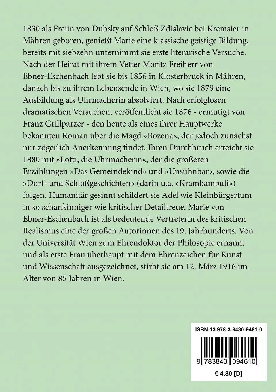 Rückseite: 9783843094610 | Krambambuli / Der Kreisphysikus | Zwei Erzählungen | Ebner-Eschenbach