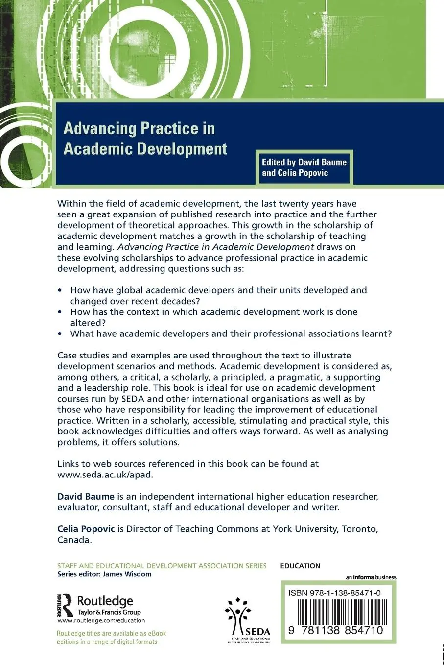 Rückseite: 9781138854710 | Advancing Practice in Academic Development | David Baume (u. a.)