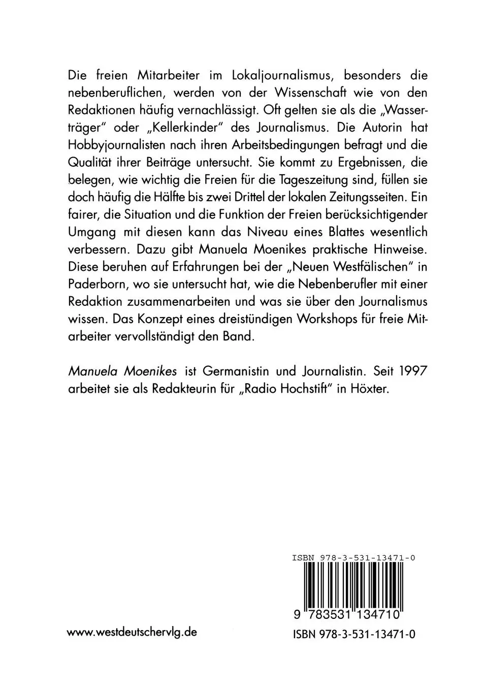Rückseite: 9783531134710 | Hobby: Journalist | Freie Mitarbeiter in lokalen Tageszeitungen | Buch