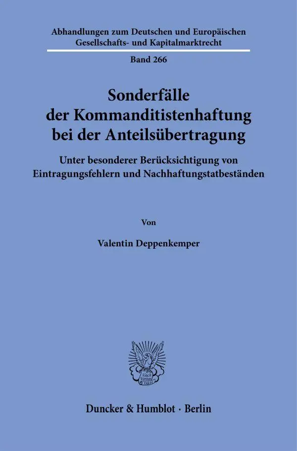 Cover: 9783428194810 | Sonderfälle der Kommanditistenhaftung bei der Anteilsübertragung