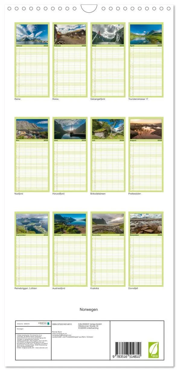 Bild: 9783516514810 | Familienplaner 2026 - Norwegen mit 5 Spalten (Wandkalender, 21 x 45...