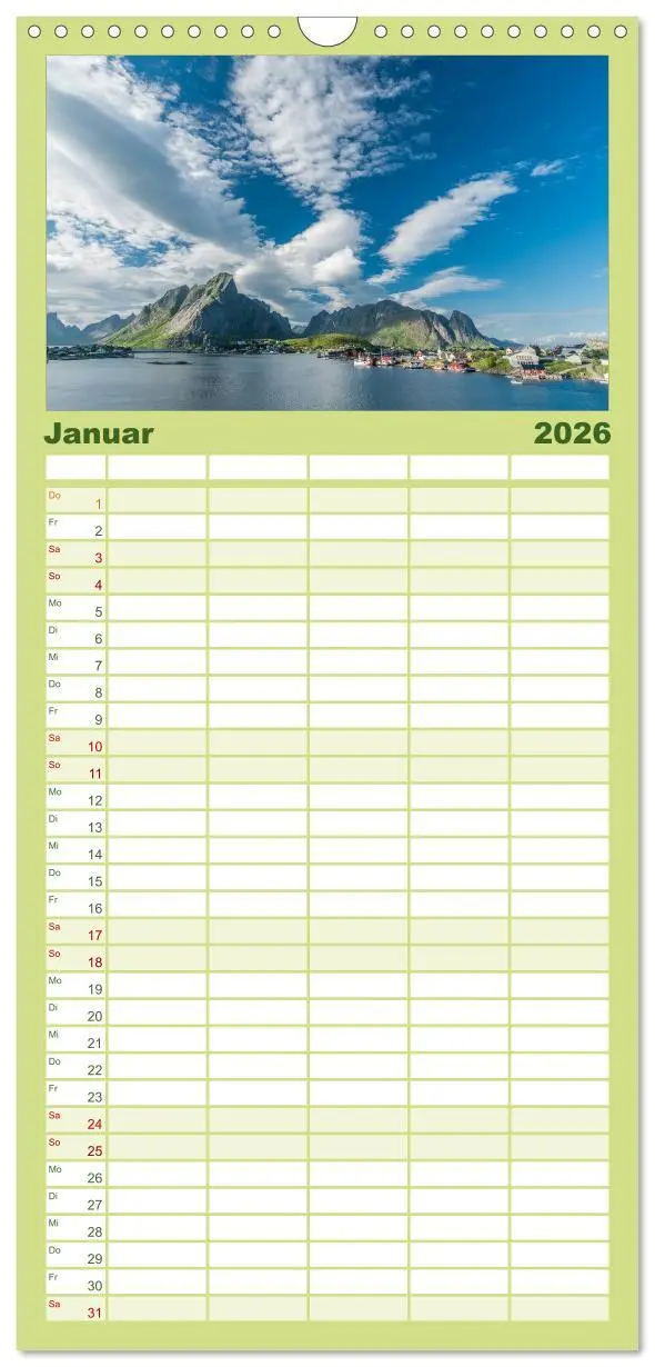 Bild: 9783516514810 | Familienplaner 2026 - Norwegen mit 5 Spalten (Wandkalender, 21 x 45...