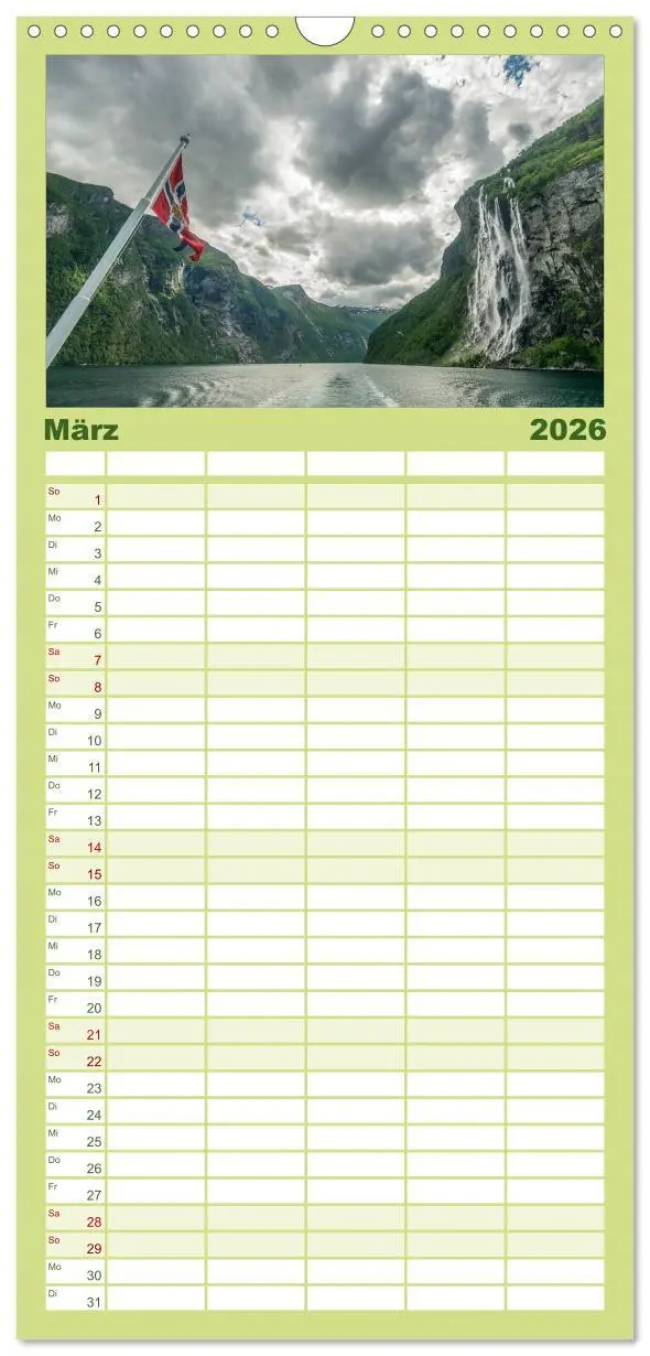 Bild: 9783516514810 | Familienplaner 2026 - Norwegen mit 5 Spalten (Wandkalender, 21 x 45...