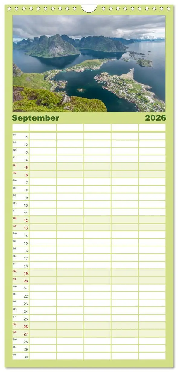 Bild: 9783516514810 | Familienplaner 2026 - Norwegen mit 5 Spalten (Wandkalender, 21 x 45...